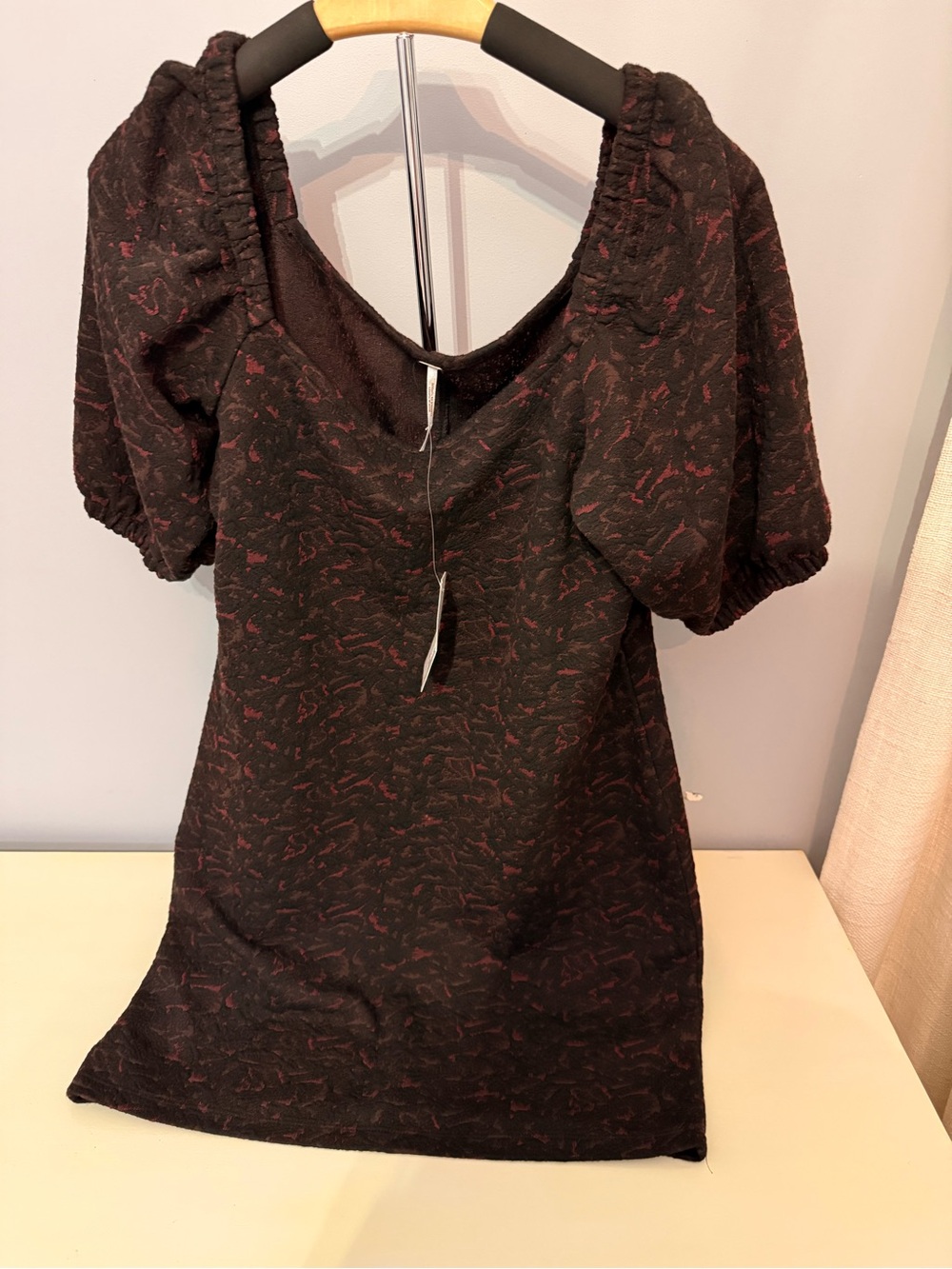 Free People Black Mini Dress with Burgundy Flecks